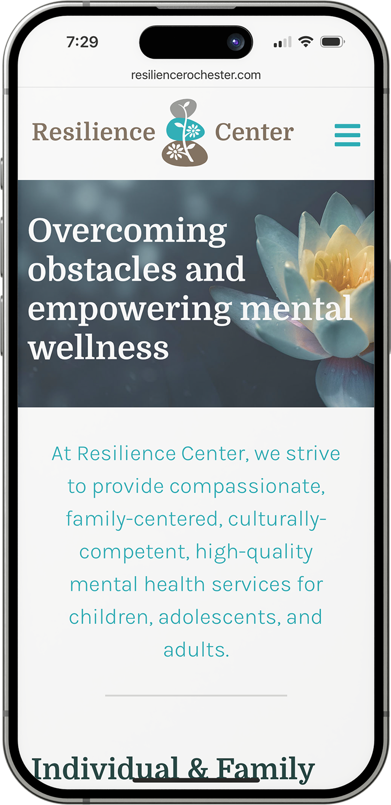Resilience Center mobile homepage