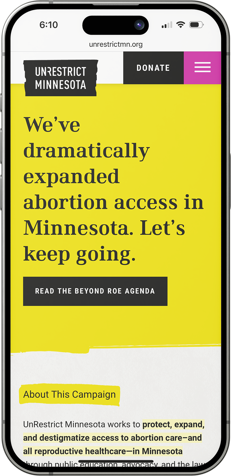 UnRestrict Minnesota mobile homepage